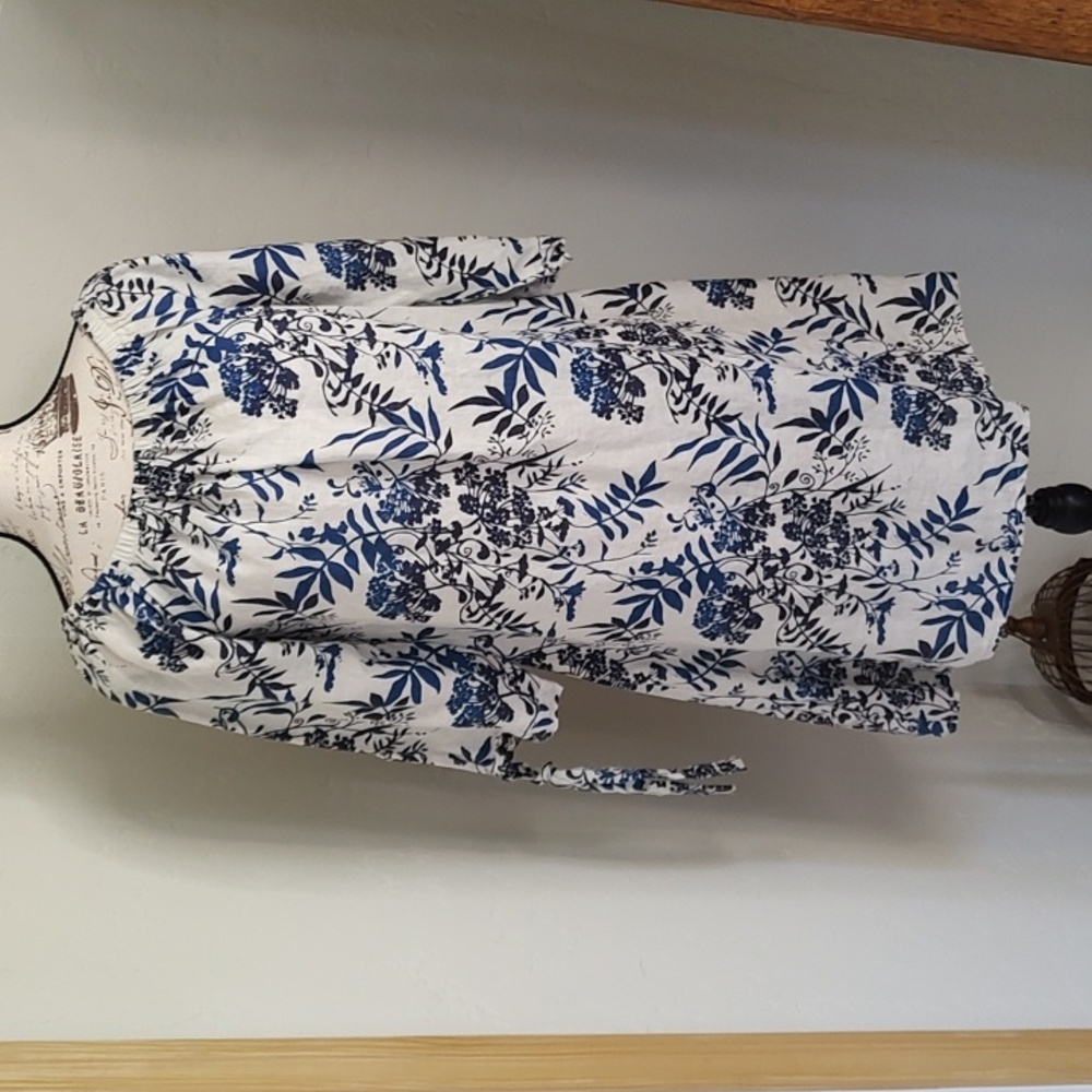 Alentina Naldi Linen Floral Dress Blue & White Made In Italy SZ: M